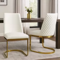 Elegantes Schwingstuhl 2er Set Weiß mit Messinggestell & Steppung