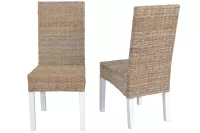 Esszimmerstuhl 2er Set, aus Kubu-Rattan handgeflochten, naturgrau-weiß