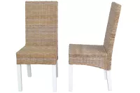 Esszimmerstuhl 2er Set, aus Kubu-Rattan handgeflochten, naturgrau-weiß