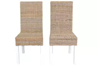 Esszimmerstuhl 2er Set, aus Kubu-Rattan handgeflochten, naturgrau-weiß