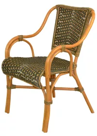 Rattansessel aus Naturmaterial – handgeflochten, mit Armlehnen, Honigfarben & Schlammgrün
