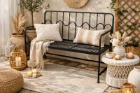 2-Sitzer Metallsitzbank Schwarz – pulverbeschichtet mit dekorativer Wellenlehne