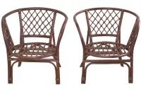 5tlg. Rattantischgruppe/Loungmöbelset, handgefertigt, braun, Kissen creme