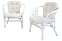 5tlg. Rattantischgruppe/Loungmöbelset, handgefertigt, weiß, Kissen creme