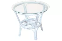5tlg. Rattantischgruppe/Loungmöbelset, handgefertigt, weiß, Kissen creme