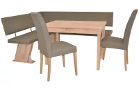 Moderne Eckbankgruppe in Eichedekor, Schenkel 150x182 cm, Auszugstisch, Kunstleder taupe
