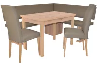 Moderne Eckbankgruppe in Eichedekor, Schenkel 182x150 cm, Auszugstisch, Kunstleder taupe