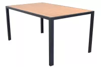 Moderne Gartenmöbel Sitzgruppe (5-tlg.) – Tisch 150x90 cm & 4 stapelbare Armlehnstühle, Metall & Holzoptik