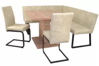Moderne Eckbankgruppe Schenkel 190x150 cm, Säulentisch fix, Stoffbezug Vintage creme