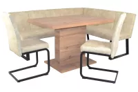 Moderne Eckbankgruppe Schenkel 190x150 cm, Säulentisch fix, Stoffbezug Vintage creme
