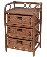 Rattanregal mit 3 Schubladen – Handgeflochtene Kommode im Naturlook dunkelbraun