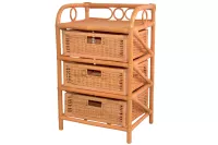 Rattanregal mit 3 Schubladen – Handgeflochtenes Naturmöbel, honigfarben im Boho-Stil