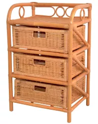 Rattanregal mit 3 Schubladen – Handgeflochtenes Naturmöbel, honigfarben im Boho-Stil