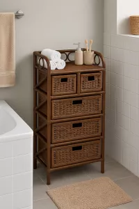 Rattanregal mit 5 Schubladen – Handgeflochtene Kommode aus Rattanrohr in Dunkelbraun