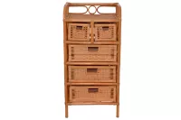 Rattanregal mit 5 Schubkästen – handgeflochten, Holzrahmen, honigfarben, dekorativ & robust