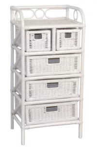 Rattanregal Weiß – Hochwertiges, Handgeflochtenes Regal mit 5 Schubkästen aus Rattan