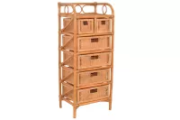 Rattanregal handgeflochten – Naturmöbel mit 6 Schubladen, Boho-Design in Honigfarben