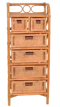 Rattanregal handgeflochten – Naturmöbel mit 6 Schubladen, Boho-Design in Honigfarben
