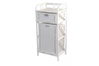 Elegantes Rattan-Regal in Weiß mit integriertem Wäschekorb – Stilvoll & praktisch