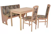 4tlg. Sitzgruppe mit Truhenbank und Esstisch fix, Buche, Bezug mocca
