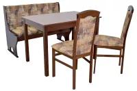 4tlg. Sitzgruppe mit Truhenbank und Esstisch fix, Nussbaum, Bezug mocca
