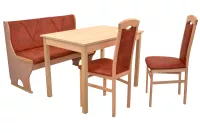 4tlg. Sitzgruppe mit Truhenbank und Auszugstisch, Buche, Vintage Lederoptik terrafarben
