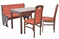 4tlg. Sitzgruppe mit Truhenbank und Auszugstisch, Nussbaum, Vintage Lederoptik terrafarben