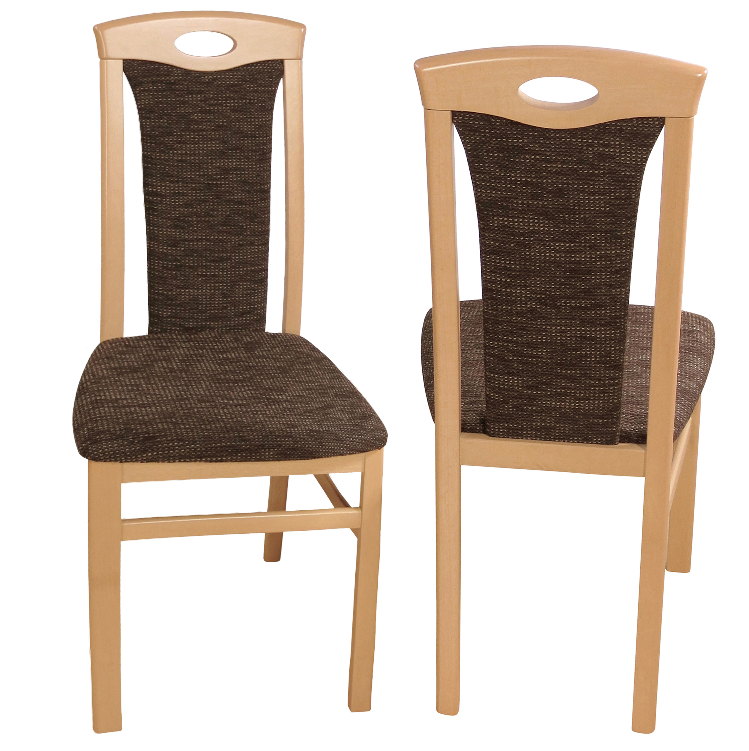 Essgruppe 3-teilig in Bucheoptik mit 2 Polsterstühlen Schoko – Tisch ausziehbar 67–127 cm