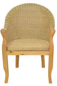 Handgefertigter Rattansessel im Landhausstil – Massivholz, beige, komfortabel