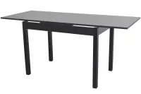 Auszugs-Esstisch in Schwarz – Massivholzgestell Buche, schwarz, 2 Ansteckplatten, pflegeleichte Melaminoberfläche