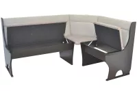 Attraktive Eckbank mit Stauraum, Schenkel 165x125 cm, schwarz, Bezug hellgrau