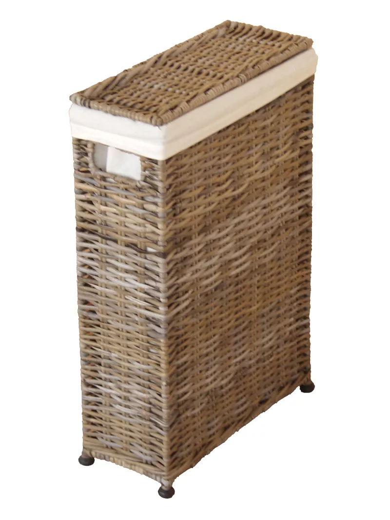 Raumspar-Wäschekorb aus Rattan, handgeflochten, naturgrau