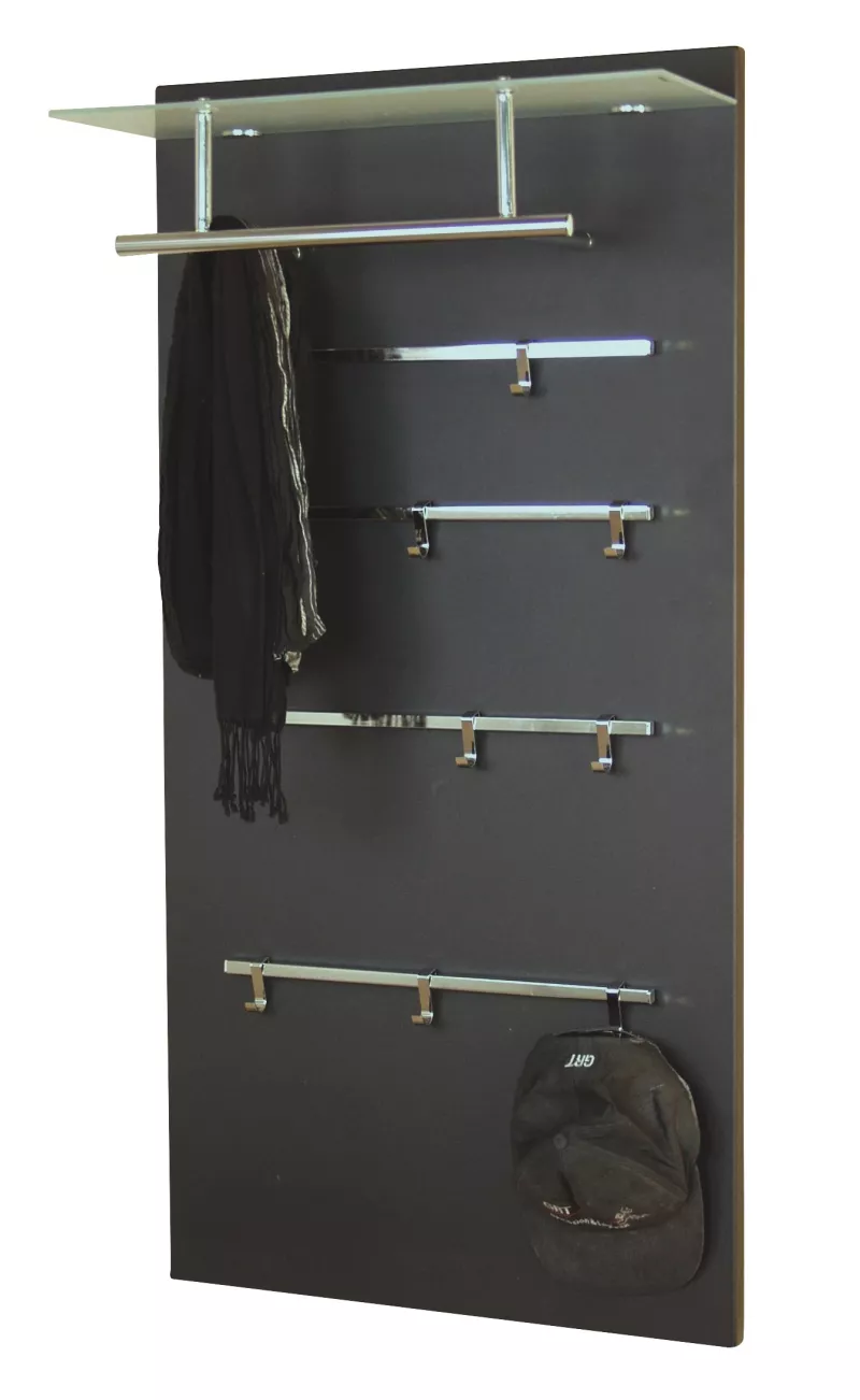 Garderobenpaneele, Wandgarderobe aus Holz 120x60 cm, schwarz beschichtet, mit Glasablage