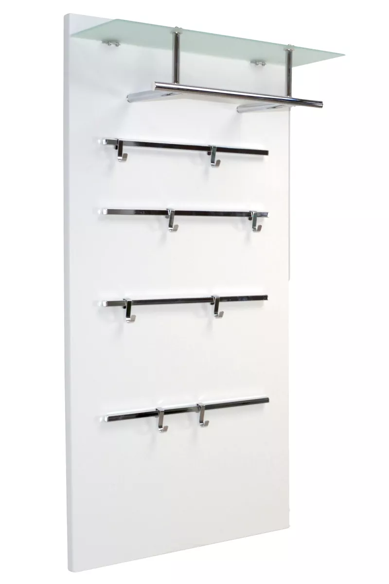 Garderobenpaneele, Wandgarderobe aus Holz 120x60 cm, weiß beschichtet, mit Glasablage