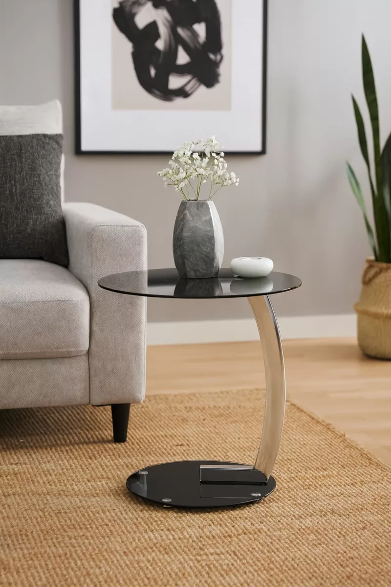 Beistelltisch Schwarzglas & Metall – Modernes Design mit runder Glasplatte Ø45 cm