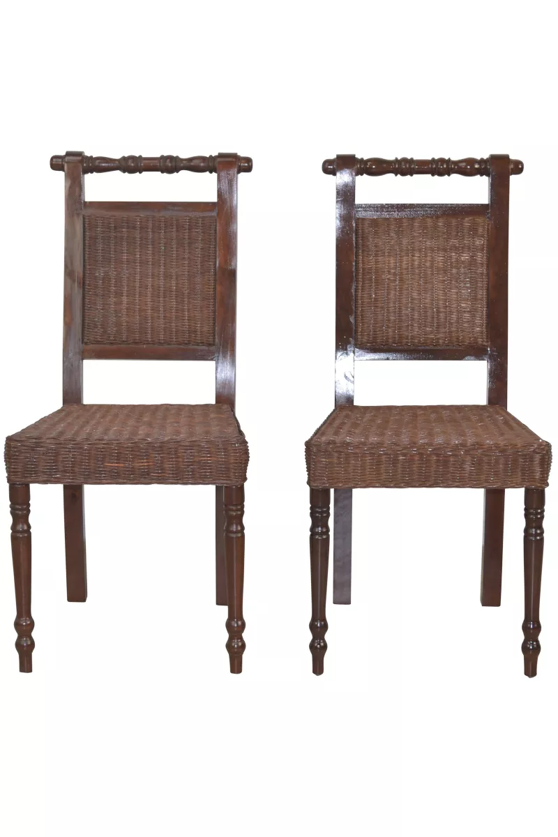 Esszimmerstuhl 2er Set, aus Rattan handgeflochten, braun