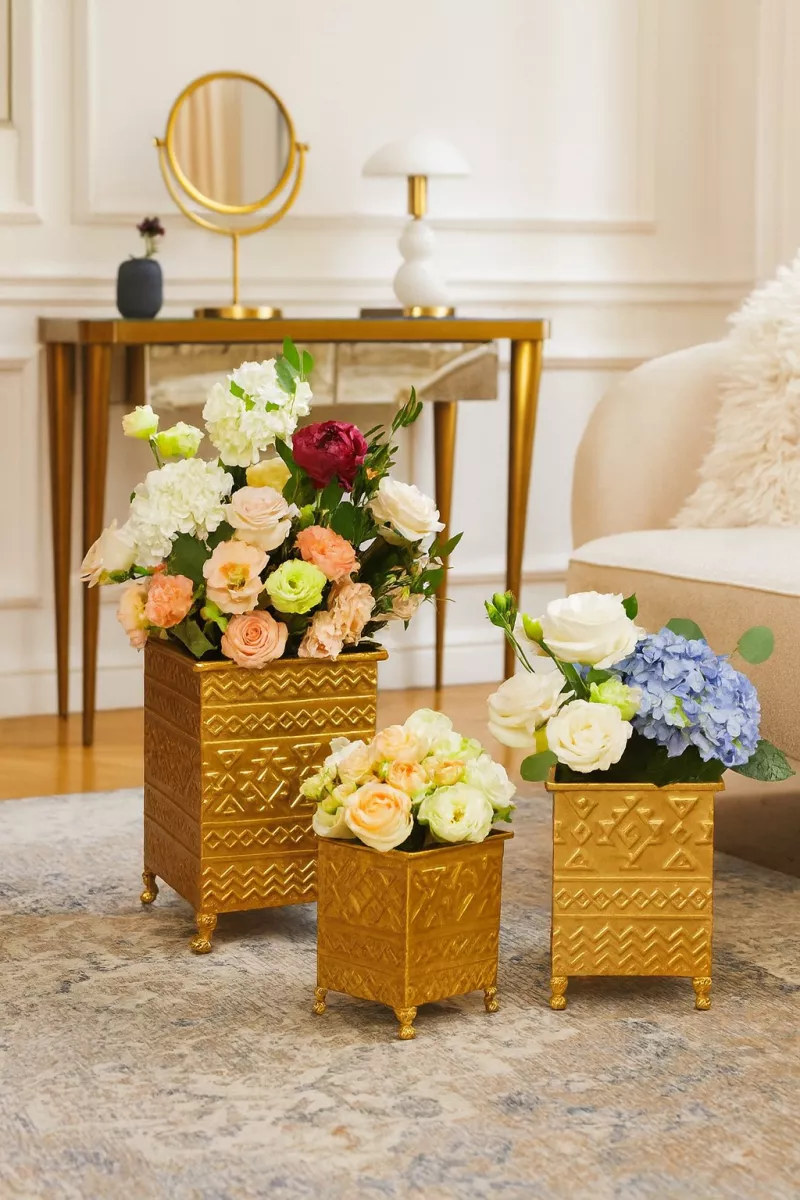 3-tlg. goldfarbenes Blumentopf-Set 