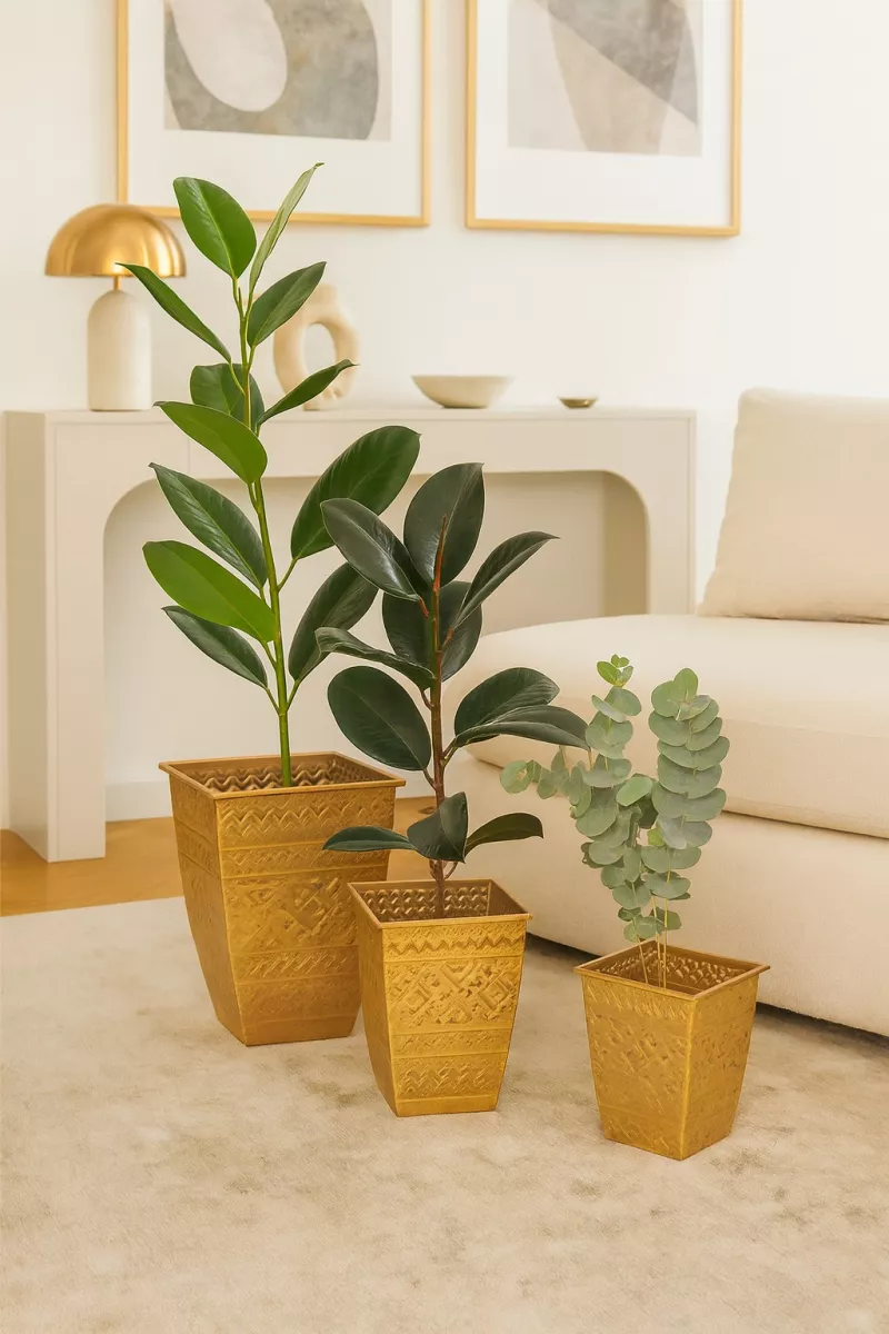 3-tlg. goldfarbenes Blumentopf-Set 