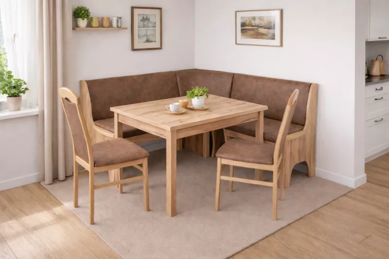 Moderne Eckbankgruppe in Eiche/Braun 165x125cm inkl. Tisch (ausziehbar) & 2 Stühlen