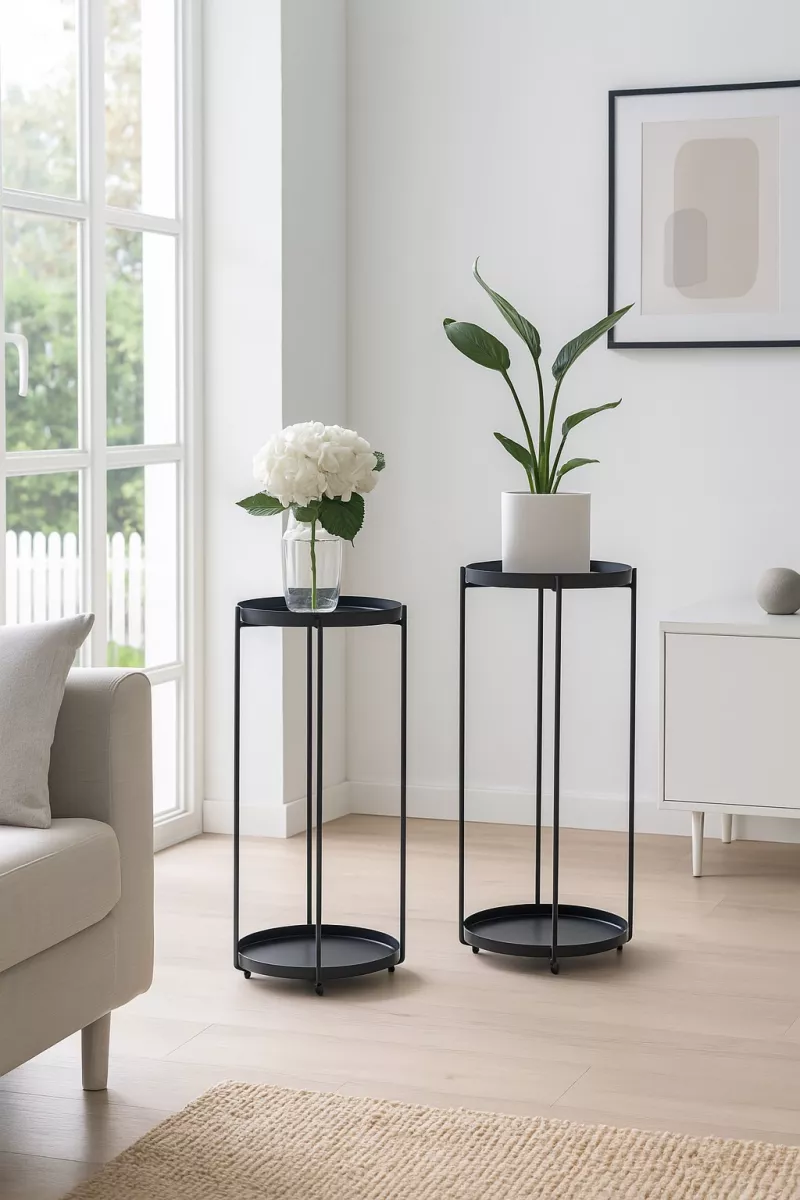 Blumenständer in Schwarz – Metall, modern, rund – in 2 Höhen: 46 oder 58 cm