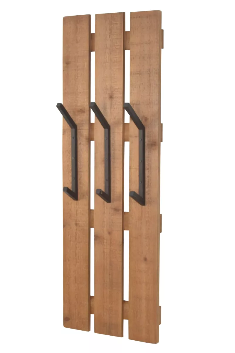Massivholz Wandgarderobe mit 3 Haken, braun