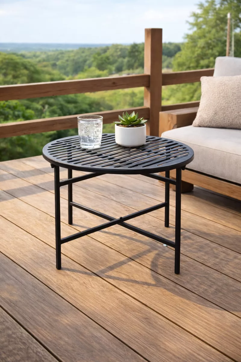 Runder Metall Beistelltisch Ø 60 cm in Schwarz – stabiler Loungetisch für Balkon & Terrasse