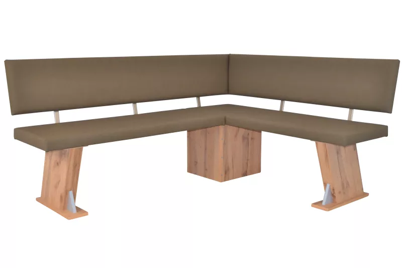 Moderne Eckbank, Eiche-Dekor, Kunstleder taupe, Schenkelposition wählbar