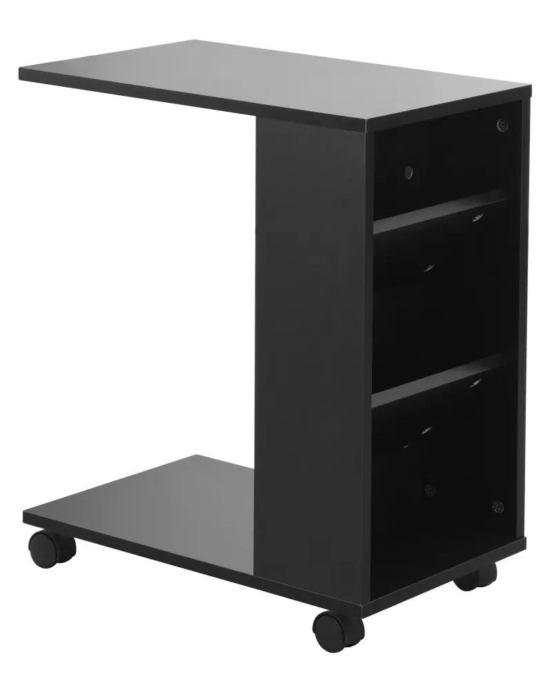 Rollregal mit Tischfunktion, Beistelltisch in C-Form, schwarz