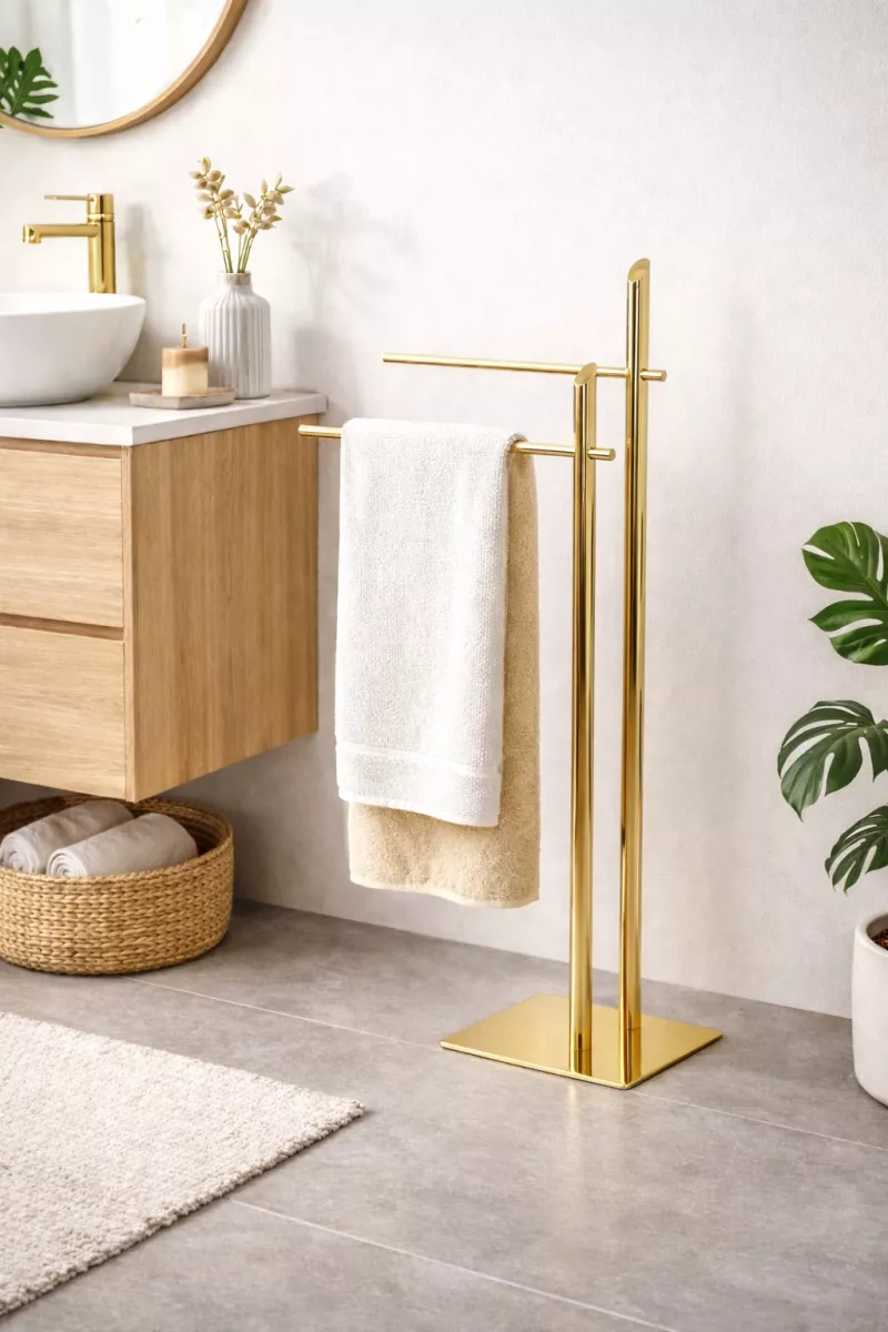 Handtuchhalter Stand 91 cm – Freistehend in Messingoptik mit 2 Handtuchstangen