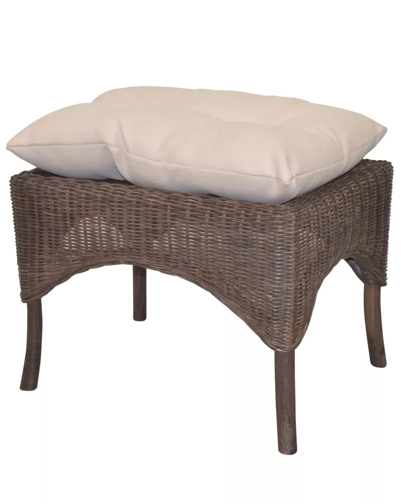 Rattanhocker, Fußhocker, handgeflochten, mit Kissenauflage, braun