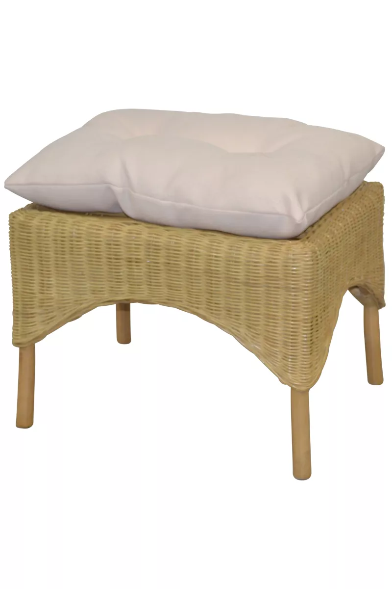 Rattanhocker, Fußhocker, handgeflochten, mit Kissenauflage, beige