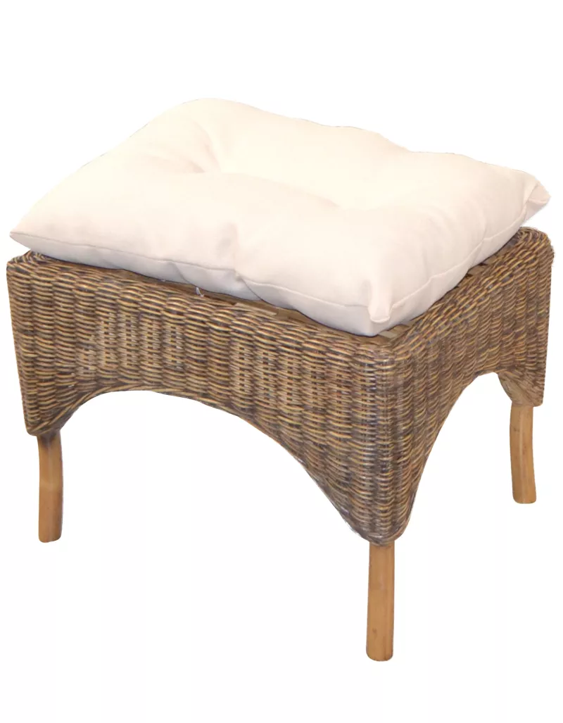 Rattanhocker, Fußhocker, handgeflochten, mit Kissenauflage, braun wash