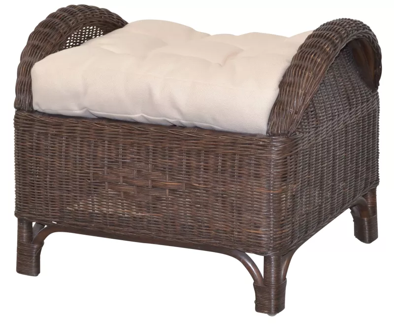 Rattanhocker, Fußhocker, handgeflochten, mit Kissenauflage, braun
