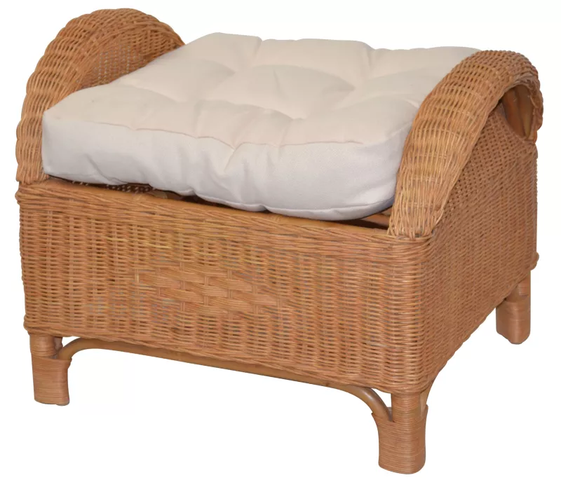 Rattanhocker, Fußhocker, handgeflochten, mit Kissenauflage, honigfarben